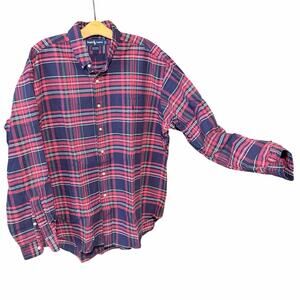 Vintage Ralph Lauren Big Shirt Plaid Button Down Red Navy Cotton Men’s Large